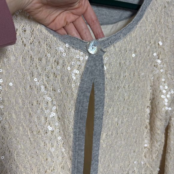 Soft Surroundings Cardigan Women XL NWOT Cream Sequin Gray Sparkle Holiday Top - Picture 7 of 9